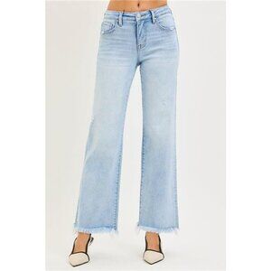 RISEN Tummy Control Mid Rise Ankle Straight Fray Hem Jeans